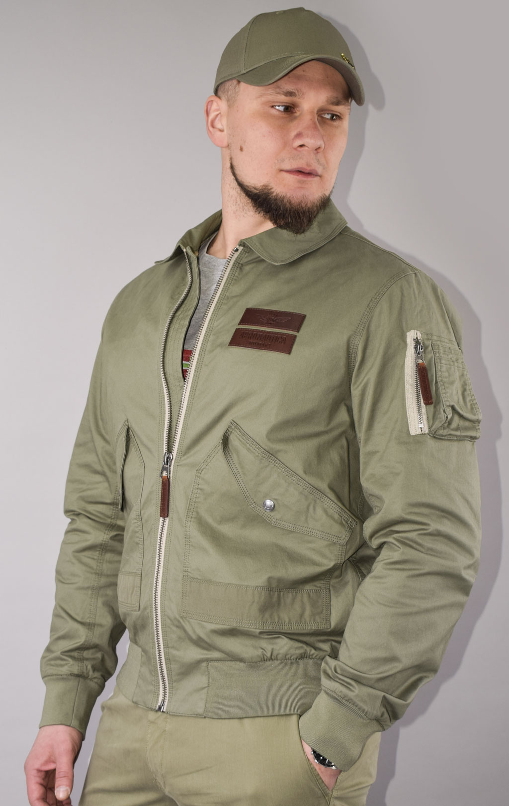 Ветровка-бомбер AERONAUTICA MILITARE SS 23 m/CN verde (AB 2085) 