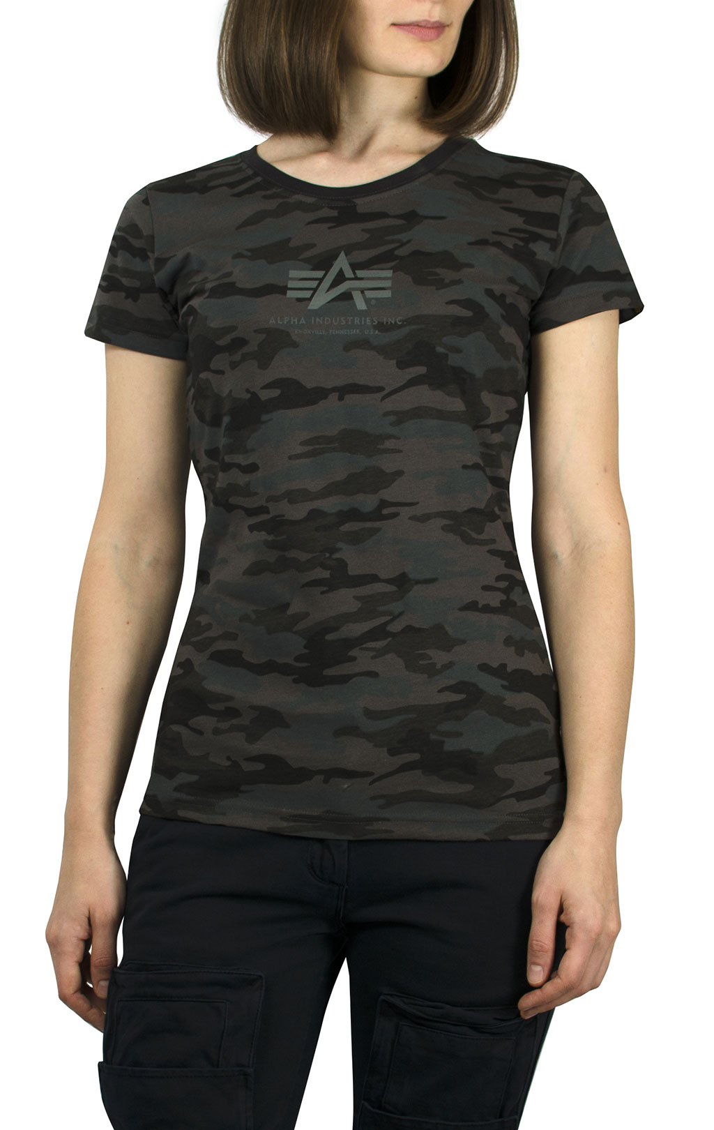 Женская футболка ALPHA INDUSTRIES BASIC T black camo 