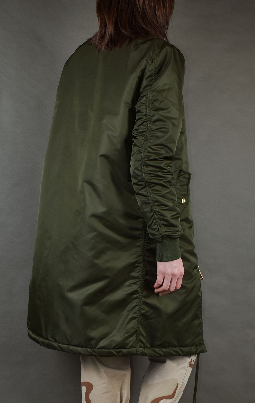 Женская куртка-бомбер удлинённая ALPHA INDUSTRIES COAT PM MA-1 dark green 