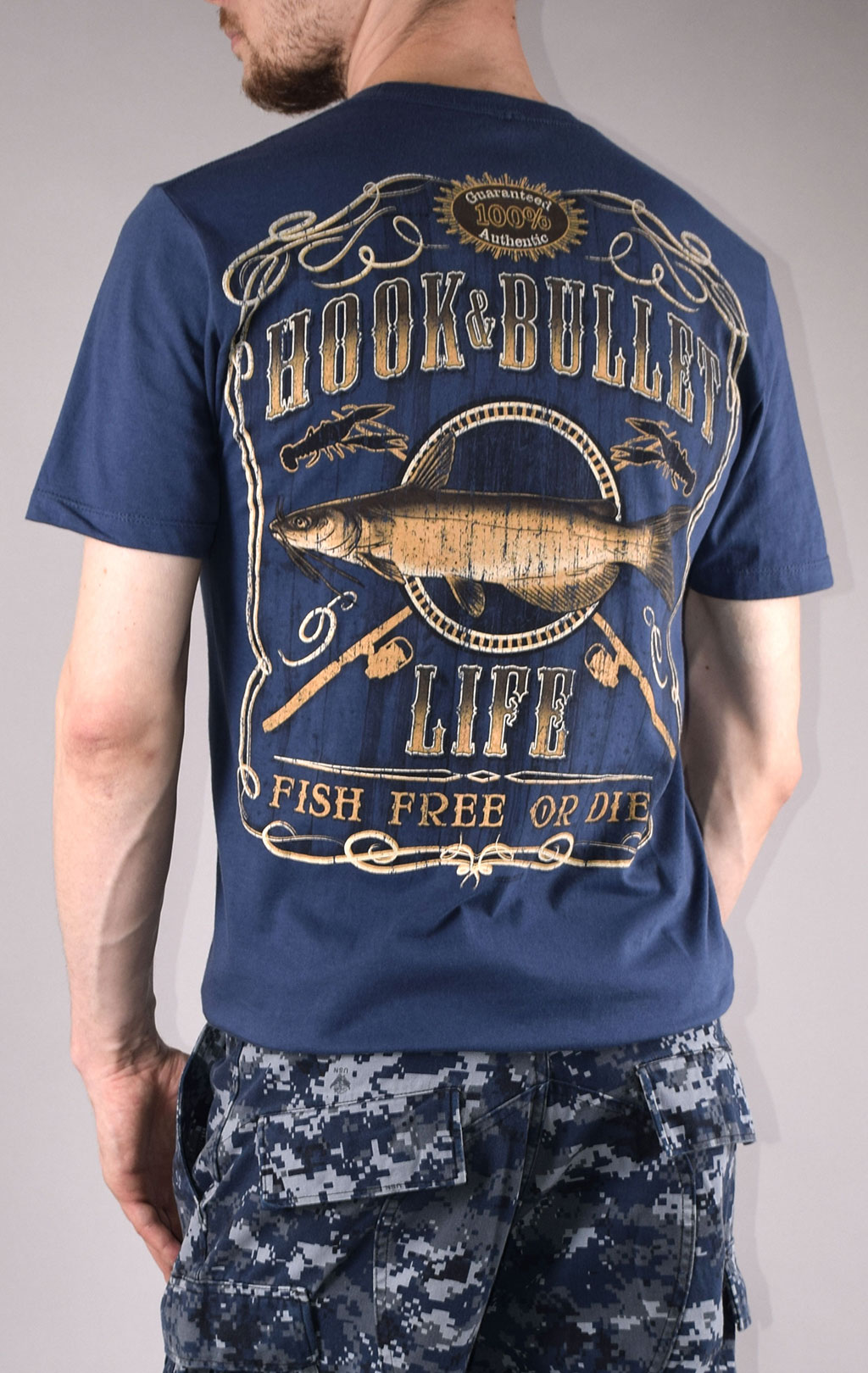 Футболка HOOK BULLET Fish Free or Die navy (857) 