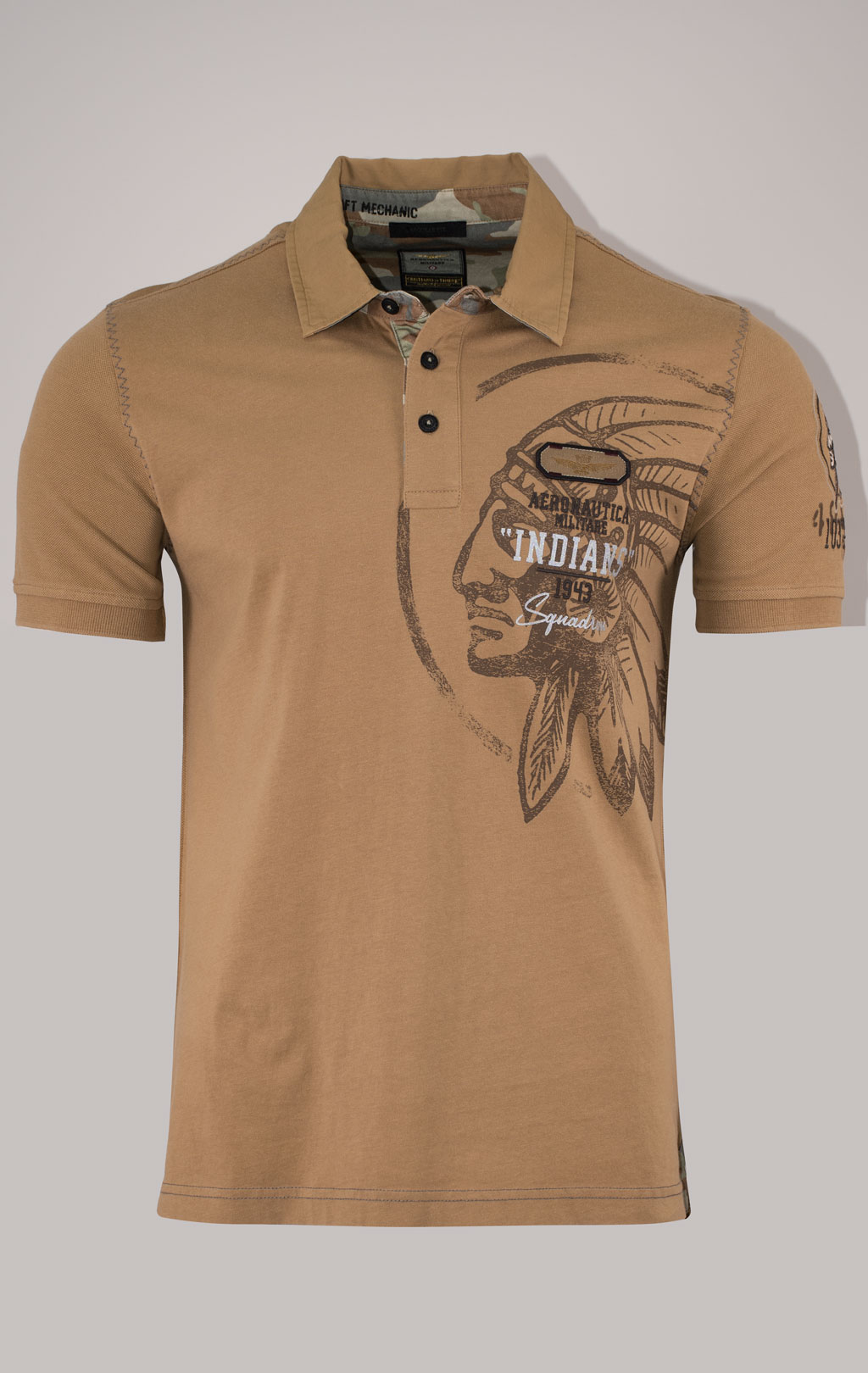 Футболка-поло AERONAUTICA MILITARE INDIAN PRINT SS 24 m/TR peanut brown (PO 1781) 