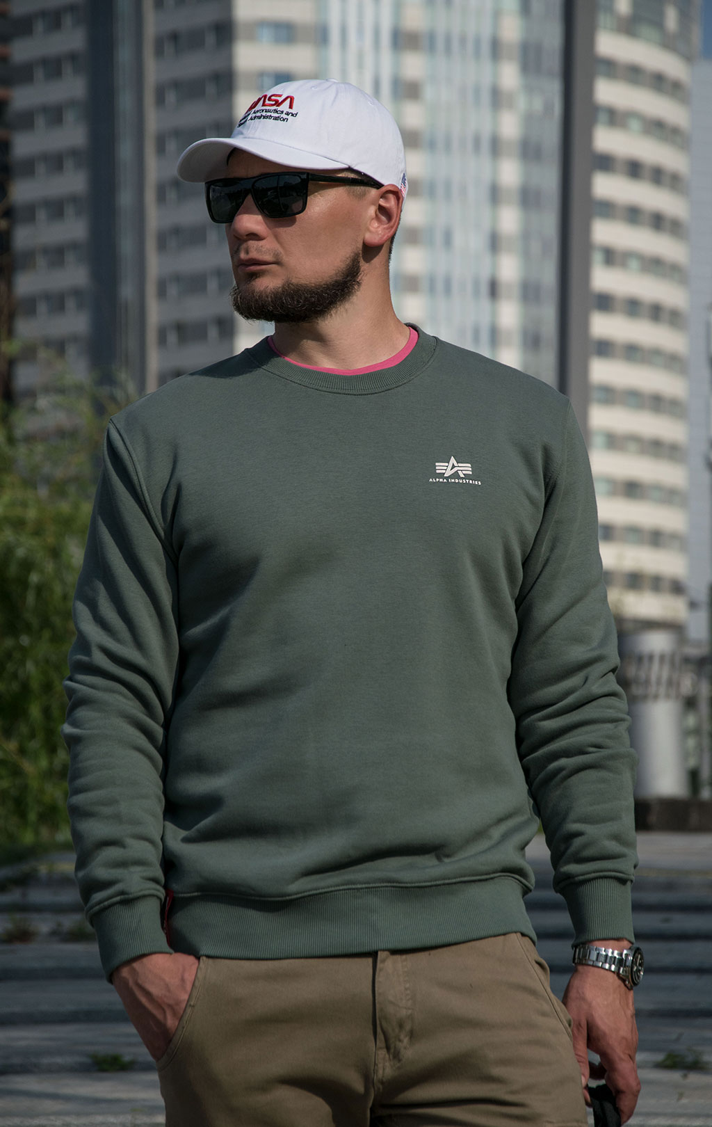 ALPHA INDUSTRIES BASIC SWEATER SMALL LOGO vintage green