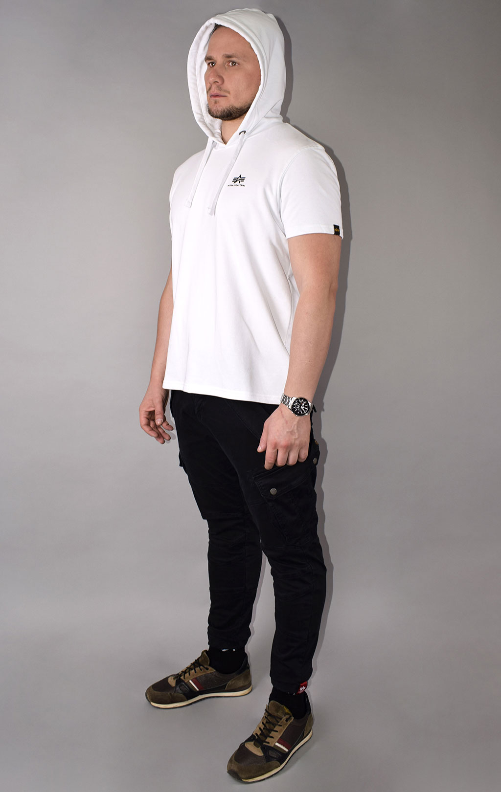 Футболка с капюшоном ALPHA INDUSTRIES BASIC T SMALL LOGO white 