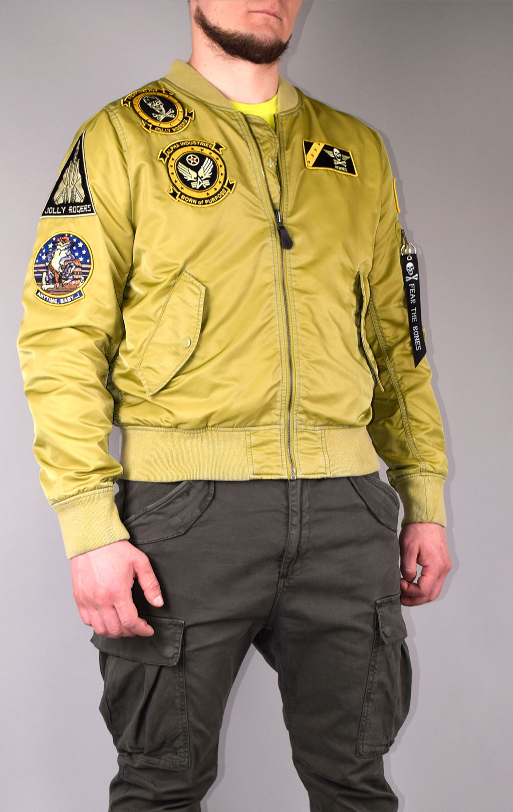 Ветровка-бомбер ALPHA INDUSTRIES FEAR THE BONES BATTLEWASH L-2B neon yellow 