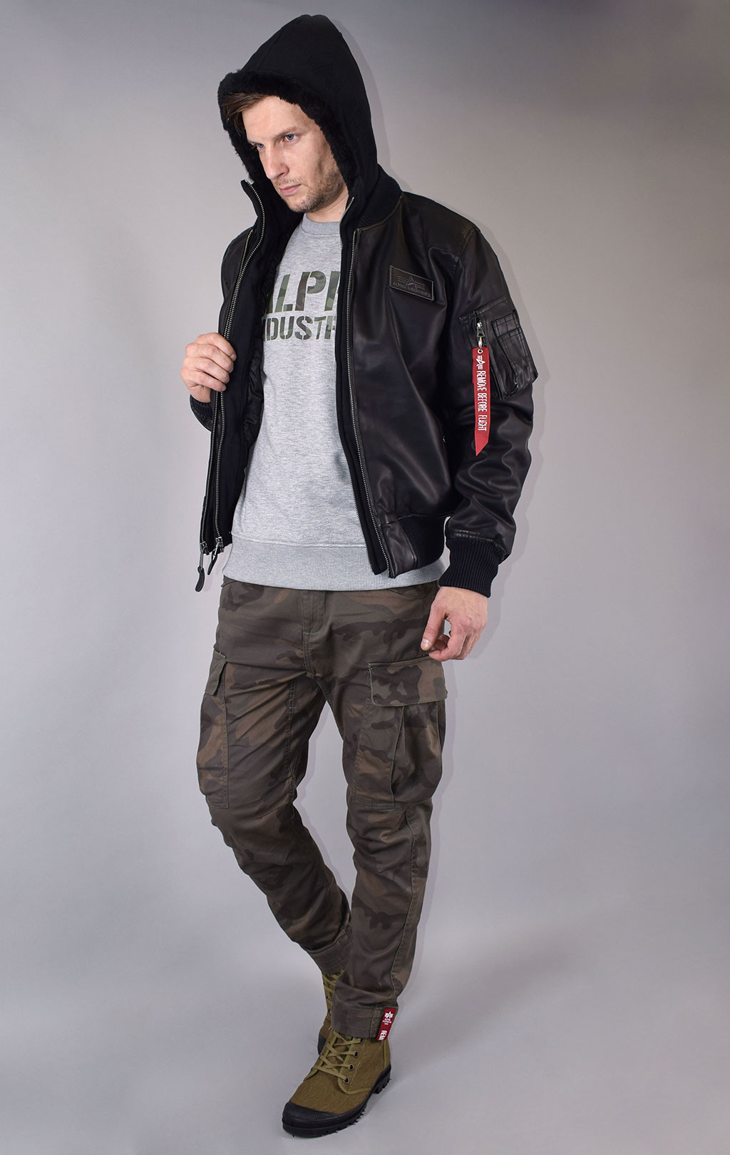 Куртка-бомбер лётная ALPHA INDUSTRIES D-Tec FL MA-1 экокожа black/black 