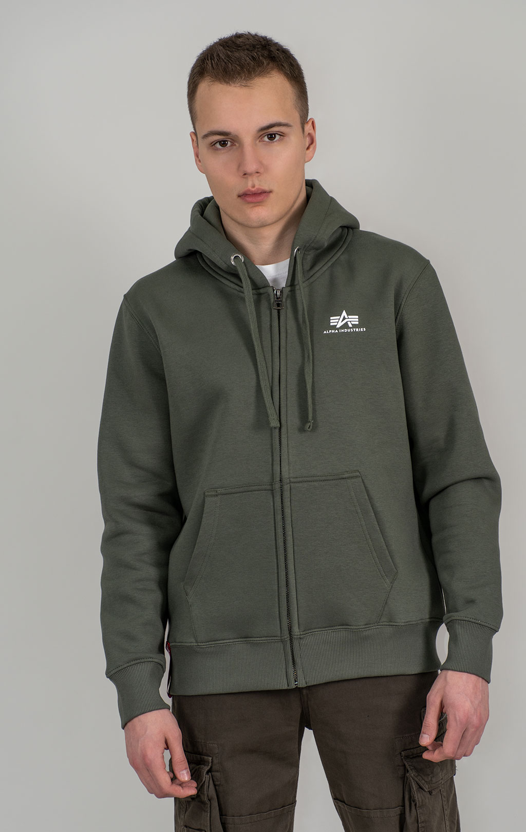 Толстовка ALPHA INDUSTRIES BASIC ZIP HOODY SMALL LOGO dark olive 
