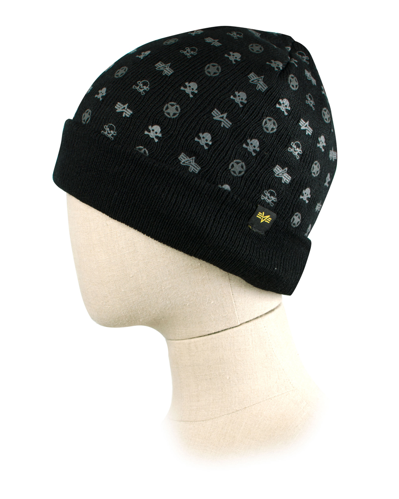 Шапка ALPHA INDUSTRIES ALL OVER LOOSE BEANIE black 