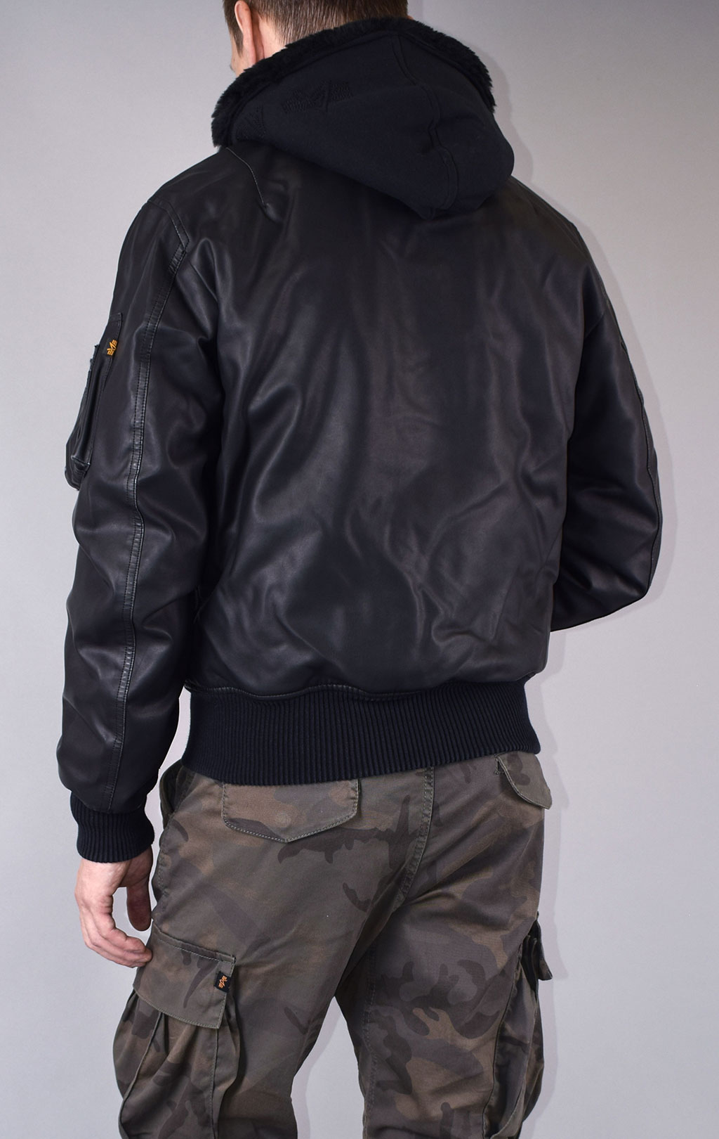 Куртка-бомбер лётная ALPHA INDUSTRIES D-Tec FL MA-1 экокожа black/black 