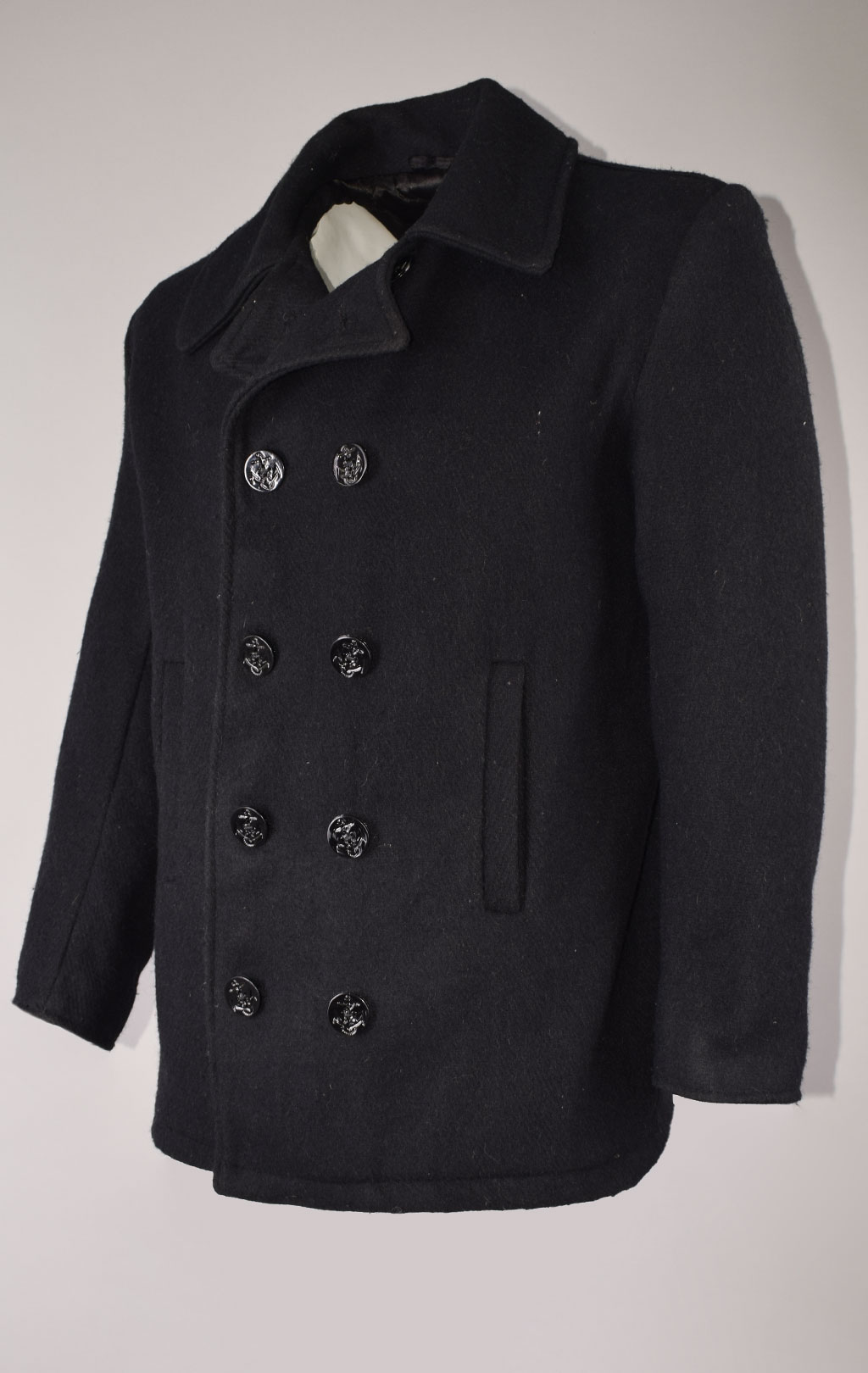 Бушлат морской Pea Coat PEACOAT шерсть75/нейлон25 black б/у Индия