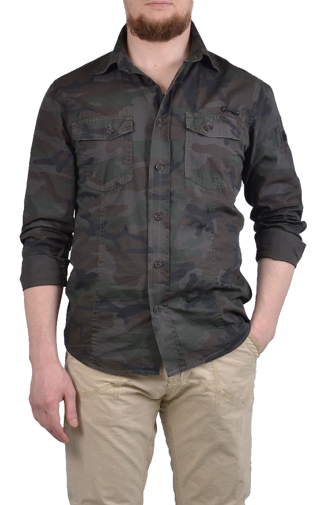 Рубашка BRANDIT Shirt Slim camo woodland 