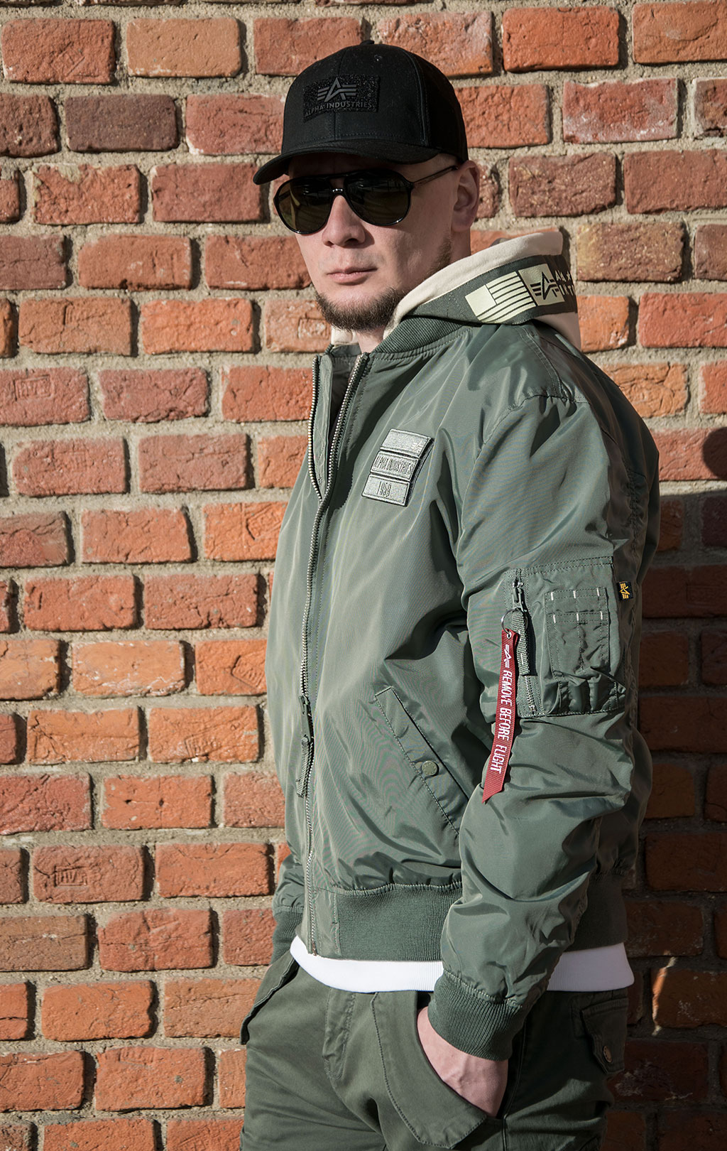 Ветровка-бомбер лётная ALPHA INDUSTRIES TT HOOD CUSTOM MA-1 vintage green 