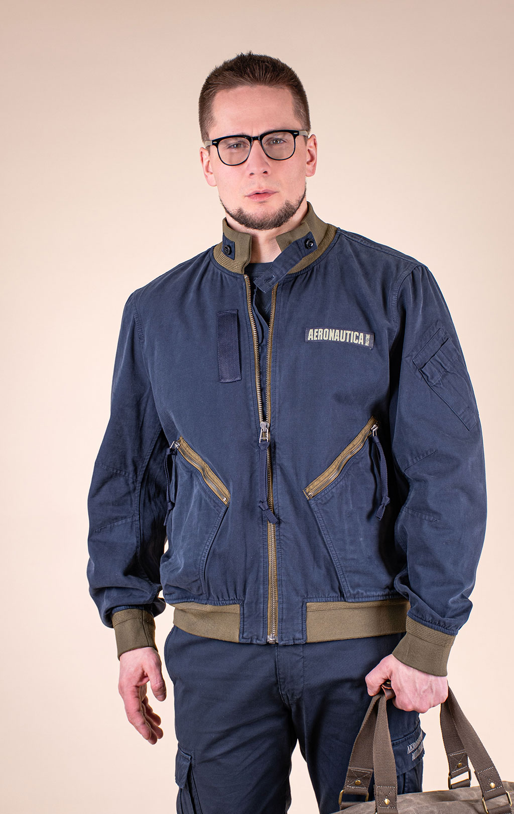 Ветровка-бомбер AERONAUTICA MILITARE big size SS 26/IN blue navy (AB 3042) 