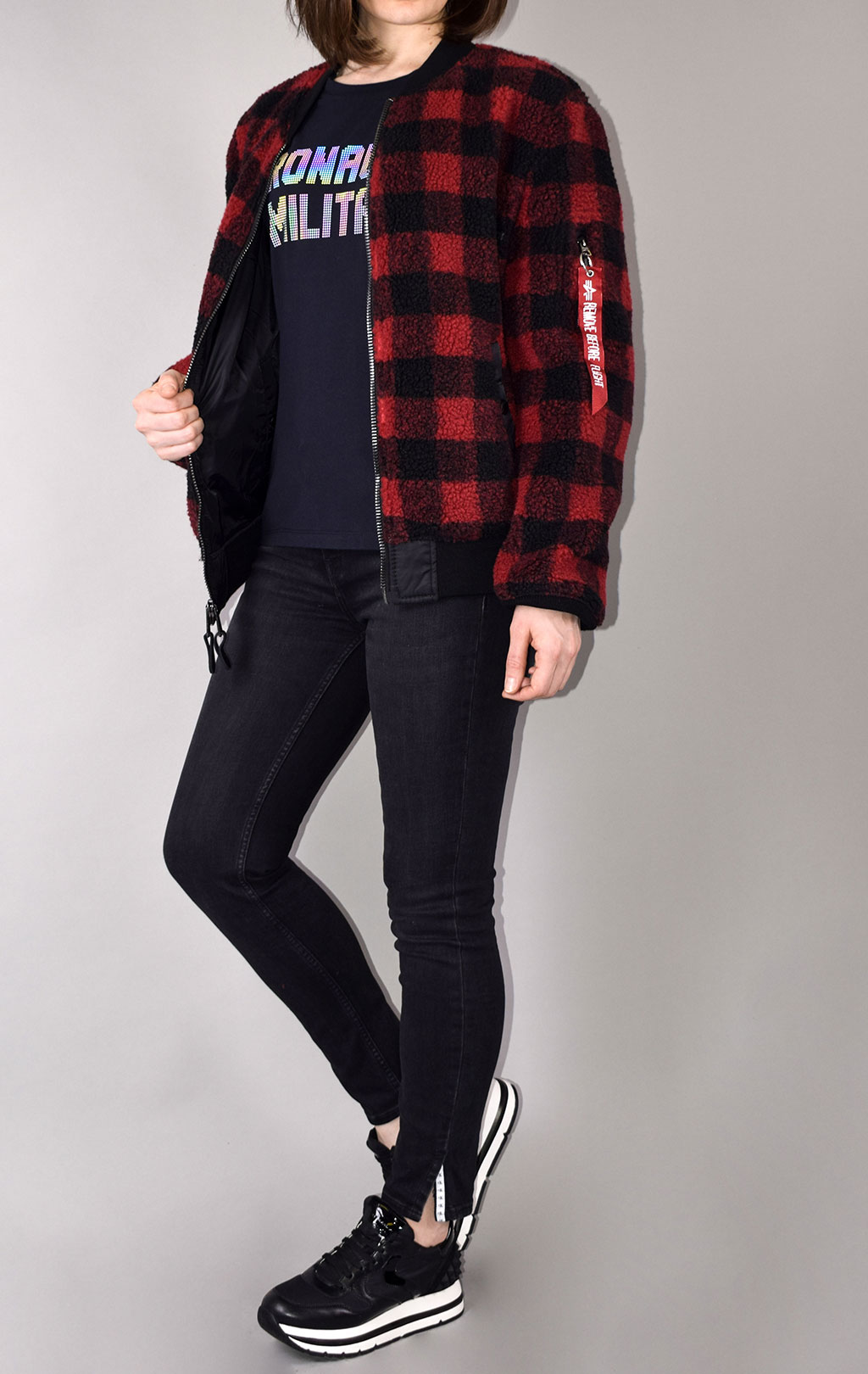 Женская куртка-пилот ALPHA INDUSTRIES 2-х сторонняя SHERPA L-2B FW 21 m red plaid 