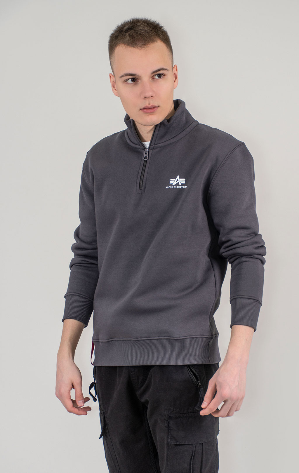 Толстовка ALPHA INDUSTRIES HALF ZIP SWEATER SMALL LOGO vintage grey 