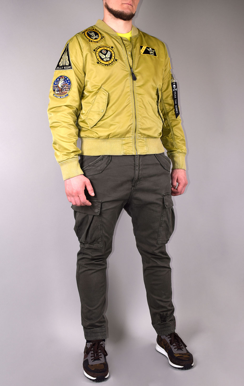 Ветровка-бомбер ALPHA INDUSTRIES FEAR THE BONES BATTLEWASH L-2B neon yellow 