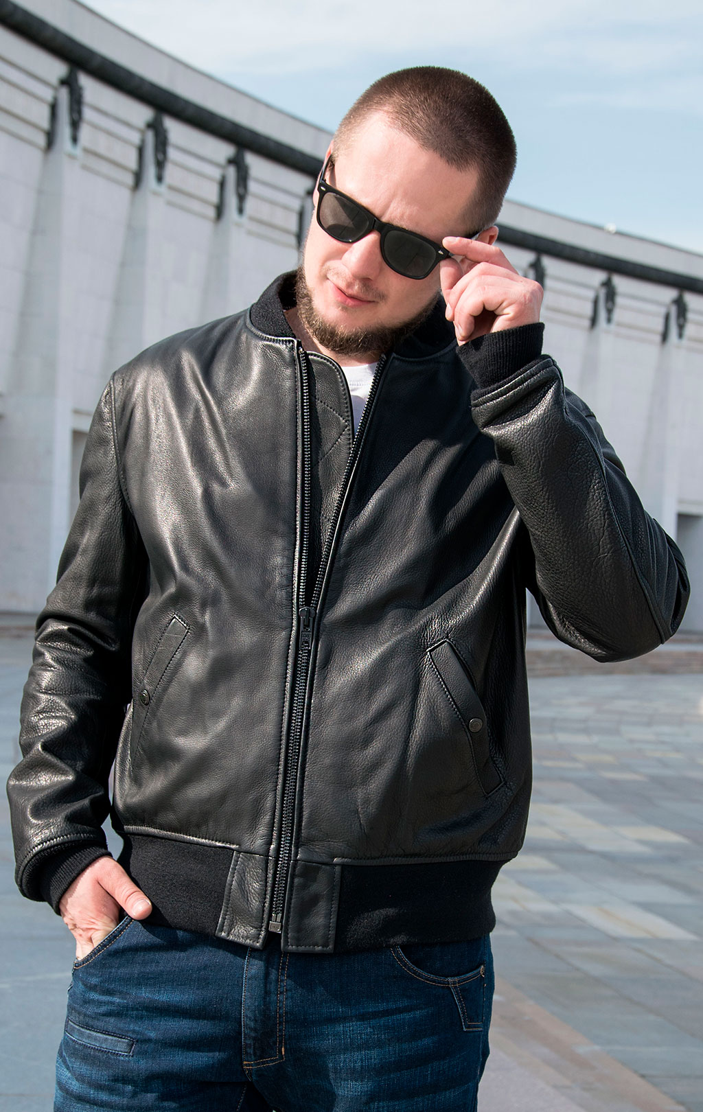 Куртка-бомбер SCHOTT NYC MA-1 BOMBER JCT Lightweight Natural Pebble Cowhide Leather 27 кожа black (227) 