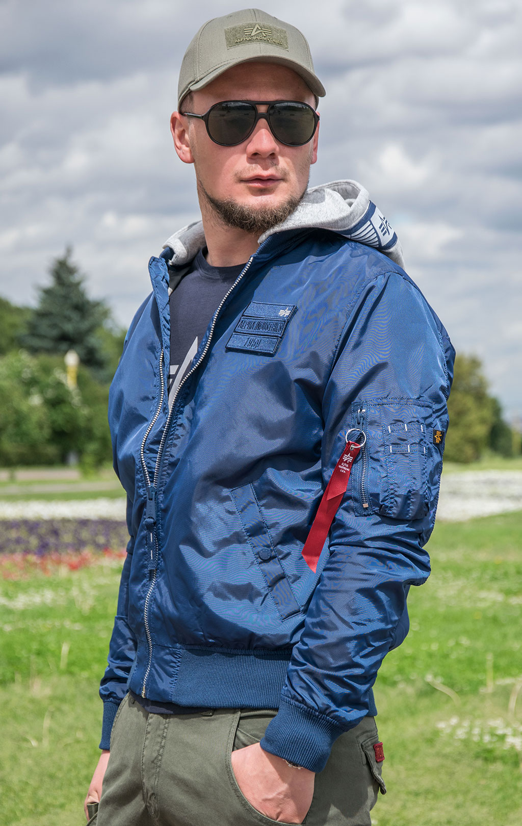 Ветровка-бомбер лётная ALPHA INDUSTRIES TT HOOD CUSTOM MA-1 new navy 