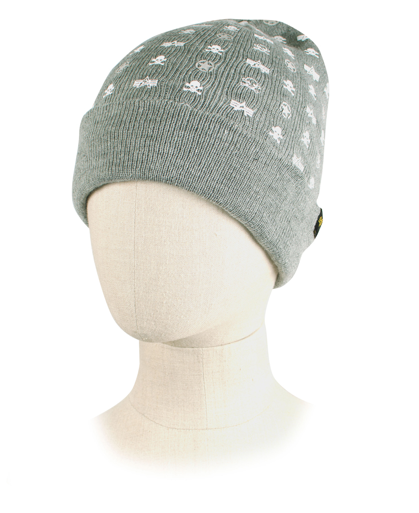 Шапка ALPHA INDUSTRIES ALL OVER LOOSE BEANIE grey heather 