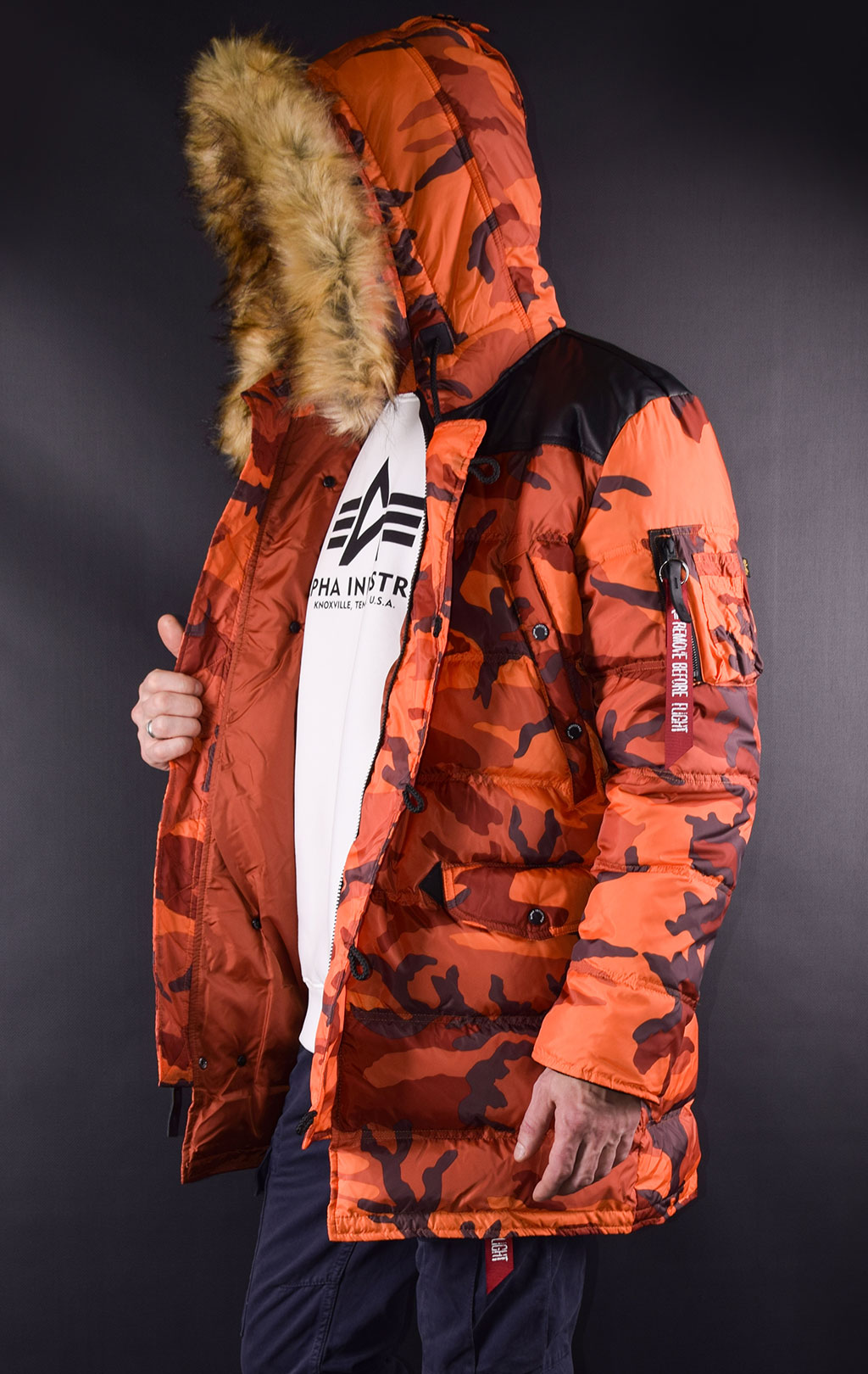 Аляска-пуховик ALPHA INDUSTRIES PUFFER N-3B orange camo 