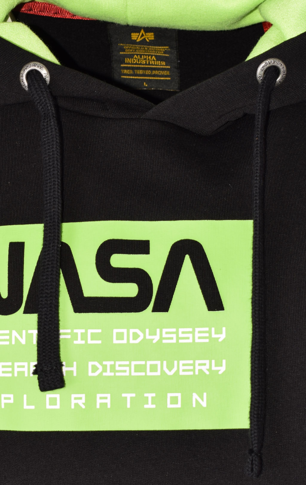 Толстовка ALPHA INDUSTRIES MARS NEON NASA HOODY black/neon green 