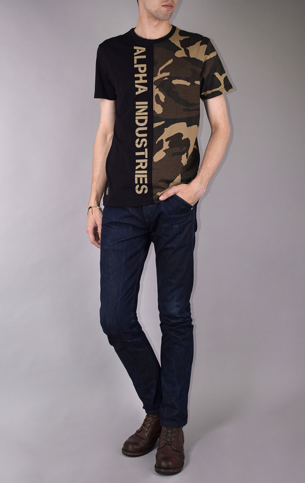 Футболка ALPHA INDUSTRIES CAMO HALF T camo woodland 65 