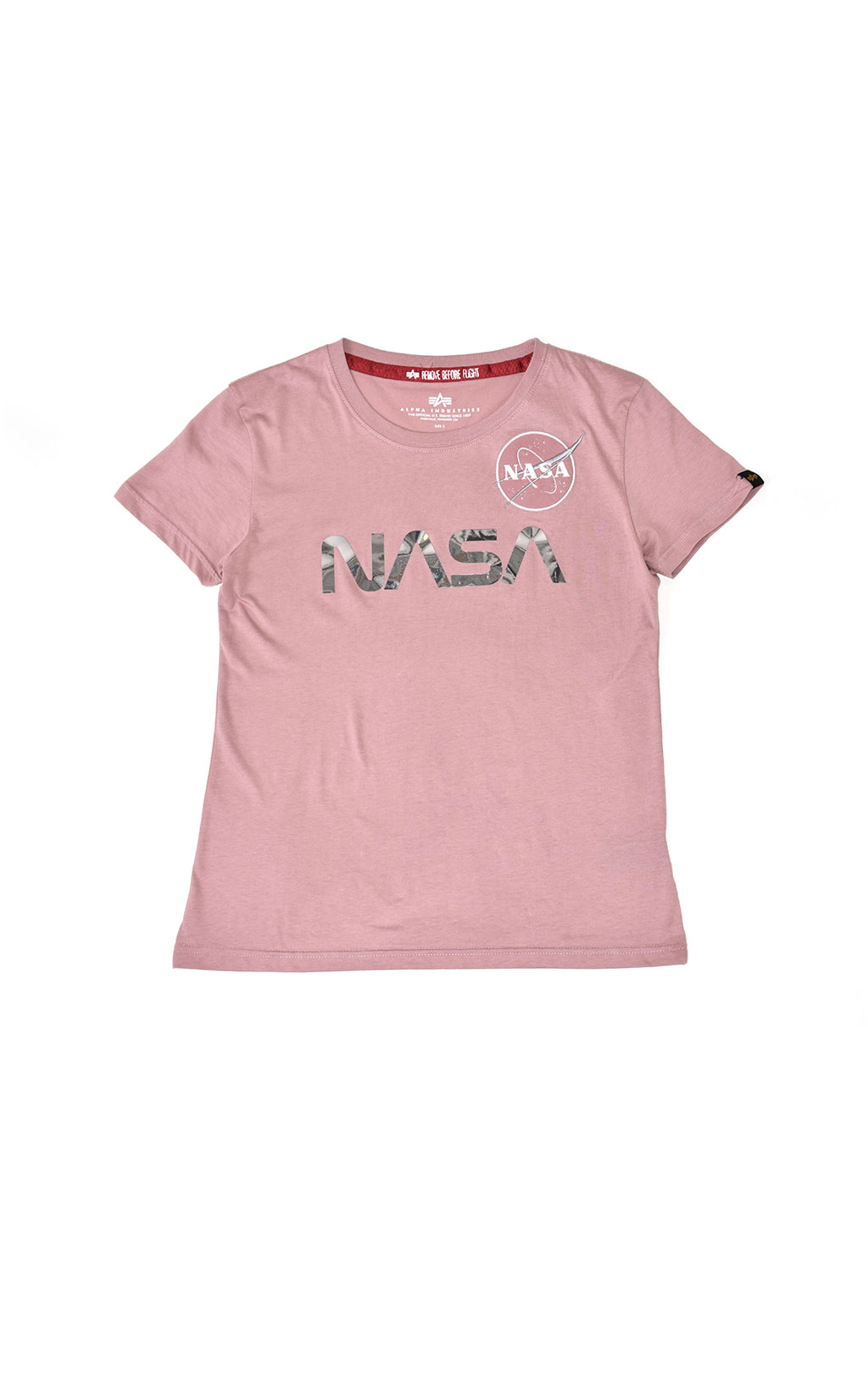 Женская футболка ALPHA INDUSTRIES NASA PM T silver pink/chrome 