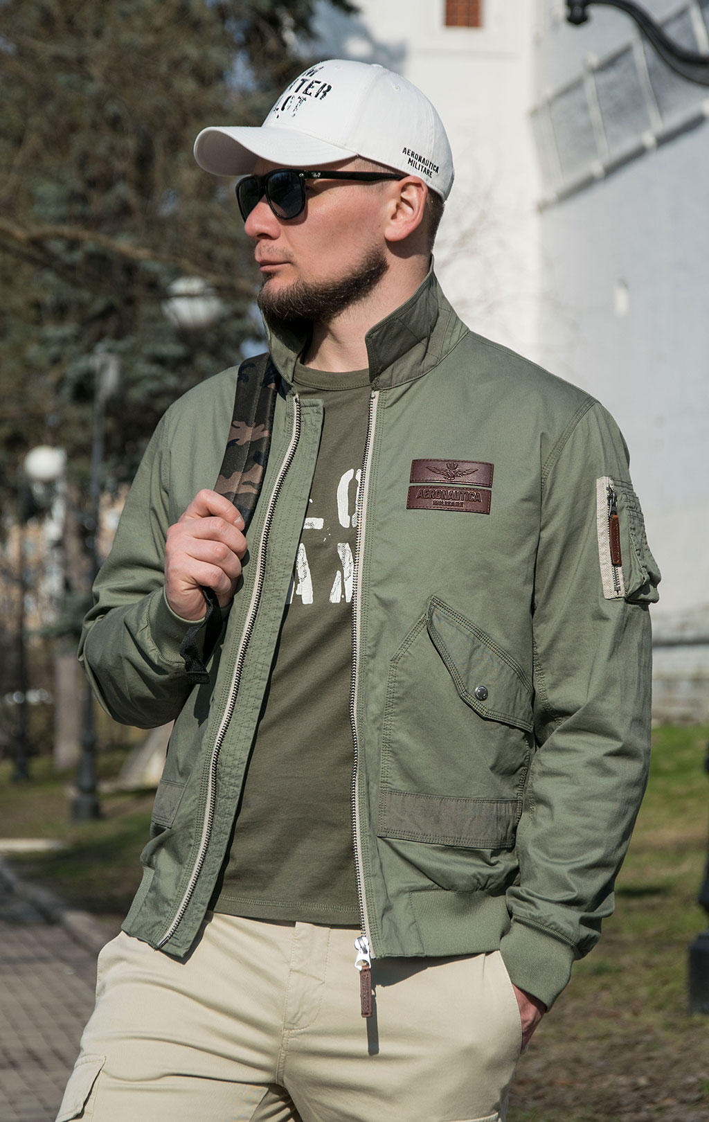 Ветровка-бомбер AERONAUTICA MILITARE SS 23 m/CN verde (AB 2085) 