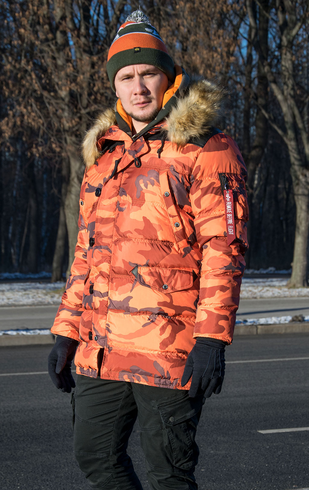 Аляска-пуховик ALPHA INDUSTRIES PUFFER N-3B orange camo 