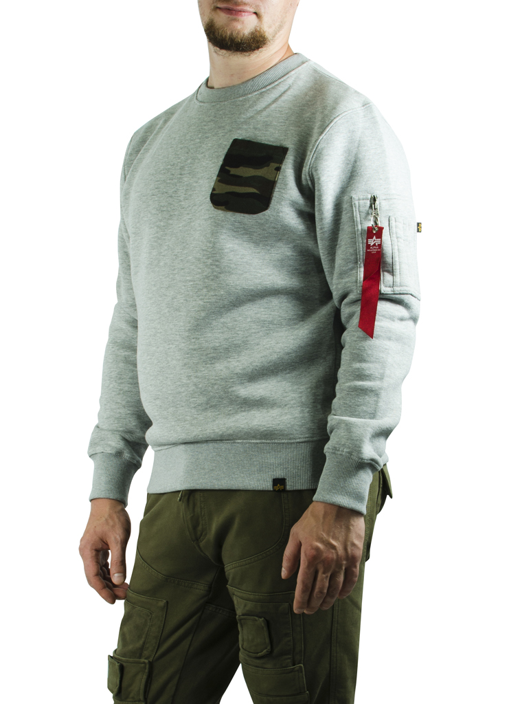 Свитшот ALPHA INDUSTRIES CAMO POCKET grey heather 