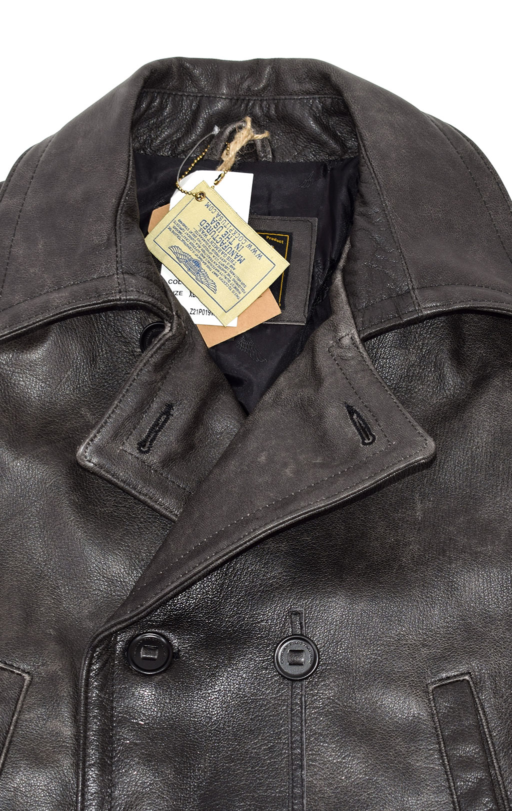 Бушлат морской COCKPIT Pea Coat кожа black washed (Z21P019) 