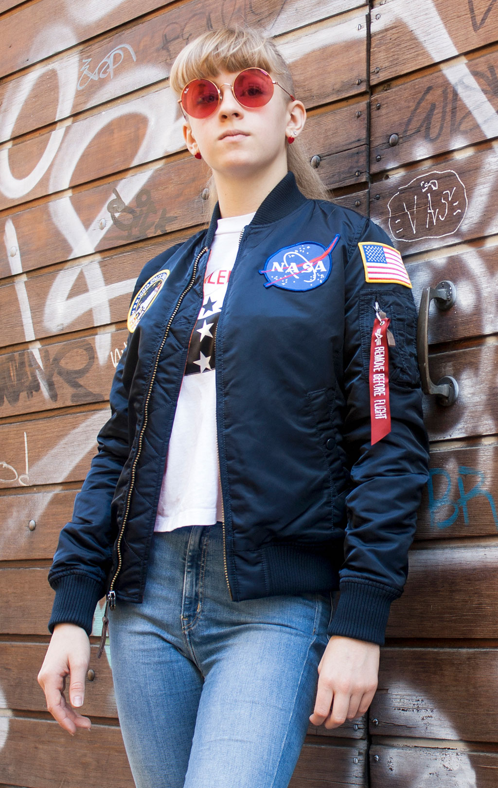 Женская куртка-бомбер лётная ALPHA INDUSTRIES VF NASA MA-1 rep. blue 