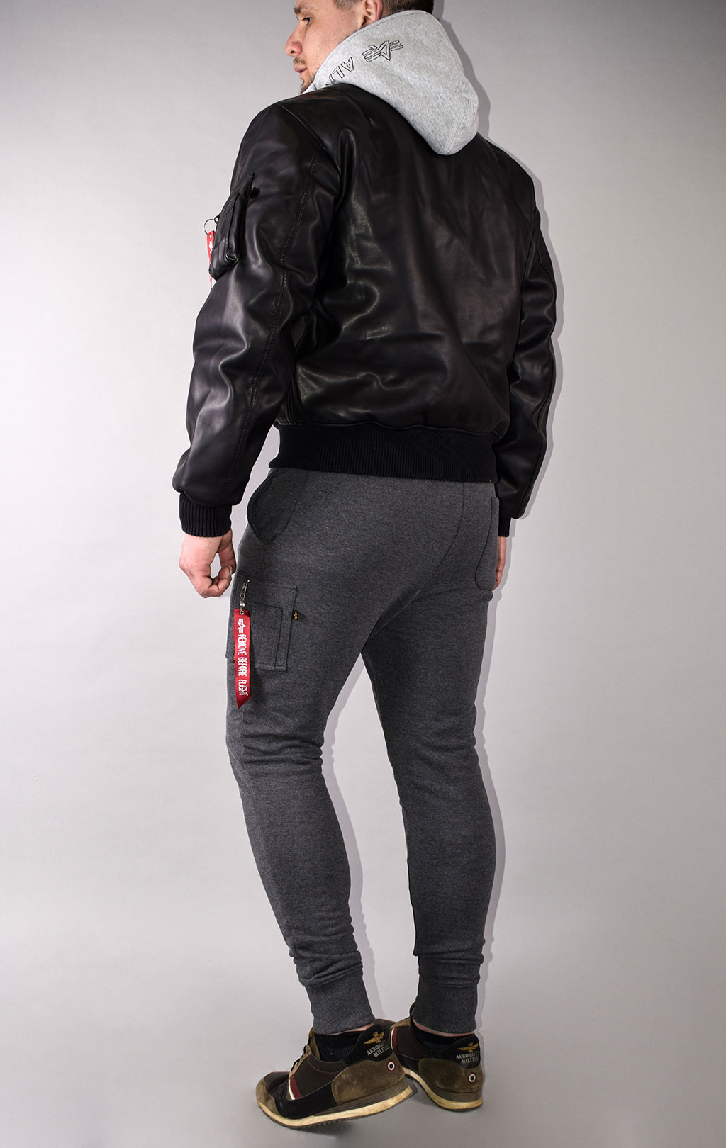 Куртка-бомбер лётная ALPHA INDUSTRIES D-Tec FL MA-1 экокожа black/grey 