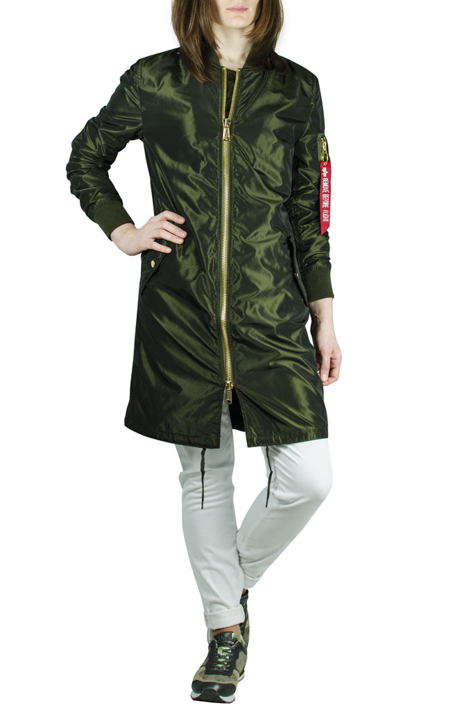 Женская ветровка-бомбер удлинённая ALPHA INDUSTRIES LW COAT IRIDIUM MA-1 dark green 