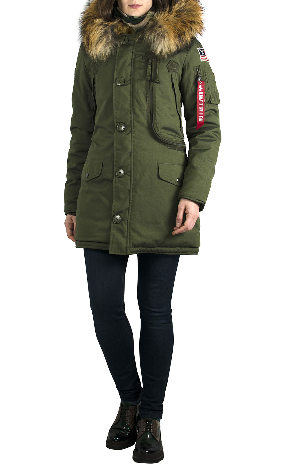 Женская аляска ALPHA INDUSTRIES POLAR натур. мех dark green 