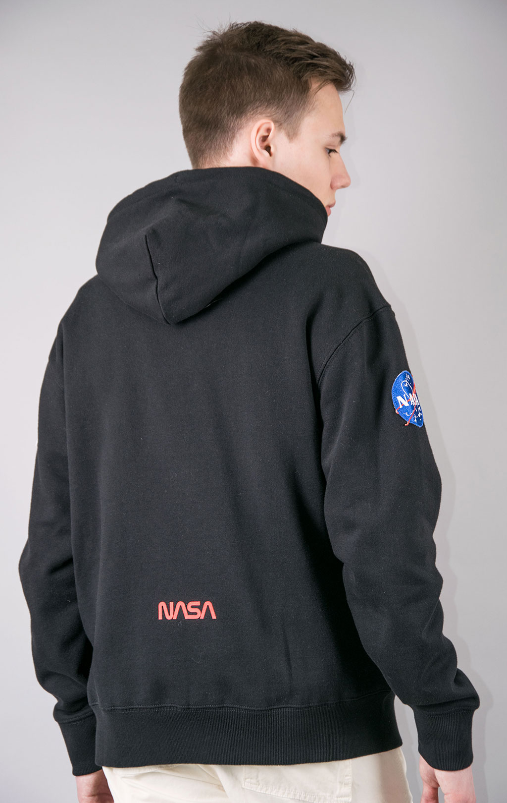 ALPHA INDUSTRIES NASA WORM LOGO HOODIE SS 23 black ForceAge