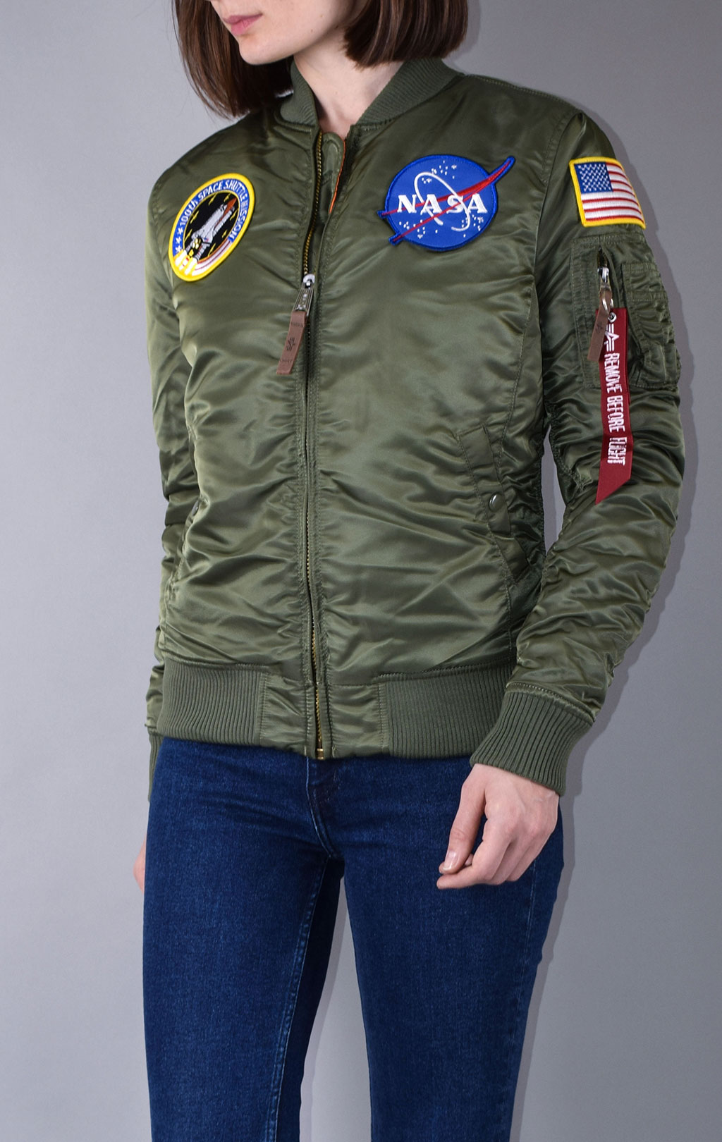 Женская куртка-бомбер лётная ALPHA INDUSTRIES VF NASA MA-1 sage green 