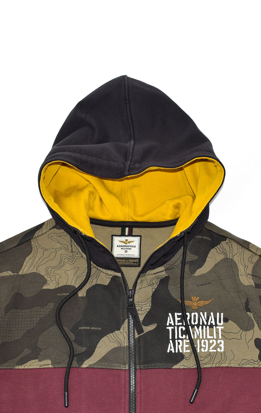 Толстовка с капюшоном AERONAUTICA MILITARE FW 20/21/IN black/camouflage quattro colori/giallo (FE 1535) 