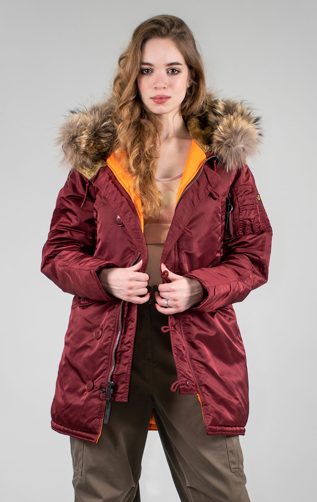 Женская аляска ALPHA INDUSTRIES VF 59 N-3B натур. мех burgundy 