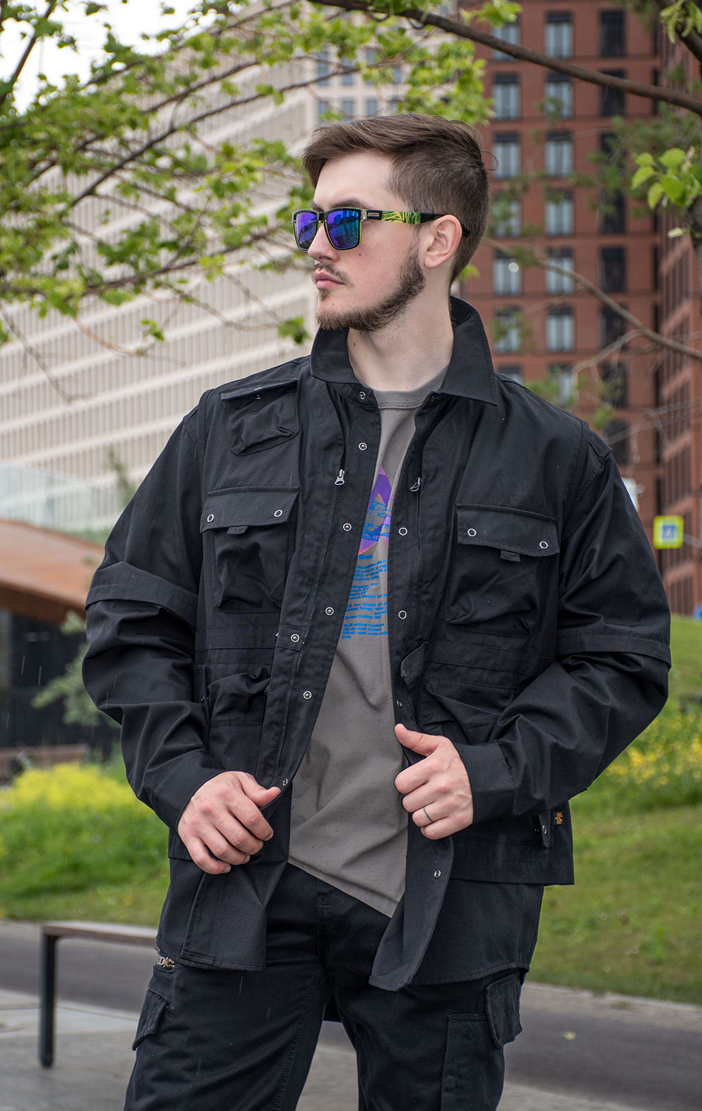 Ветровка трансформер ALPHA INDUSTRIES C-1 MOD SHIRT JACKET SS 24 m black 