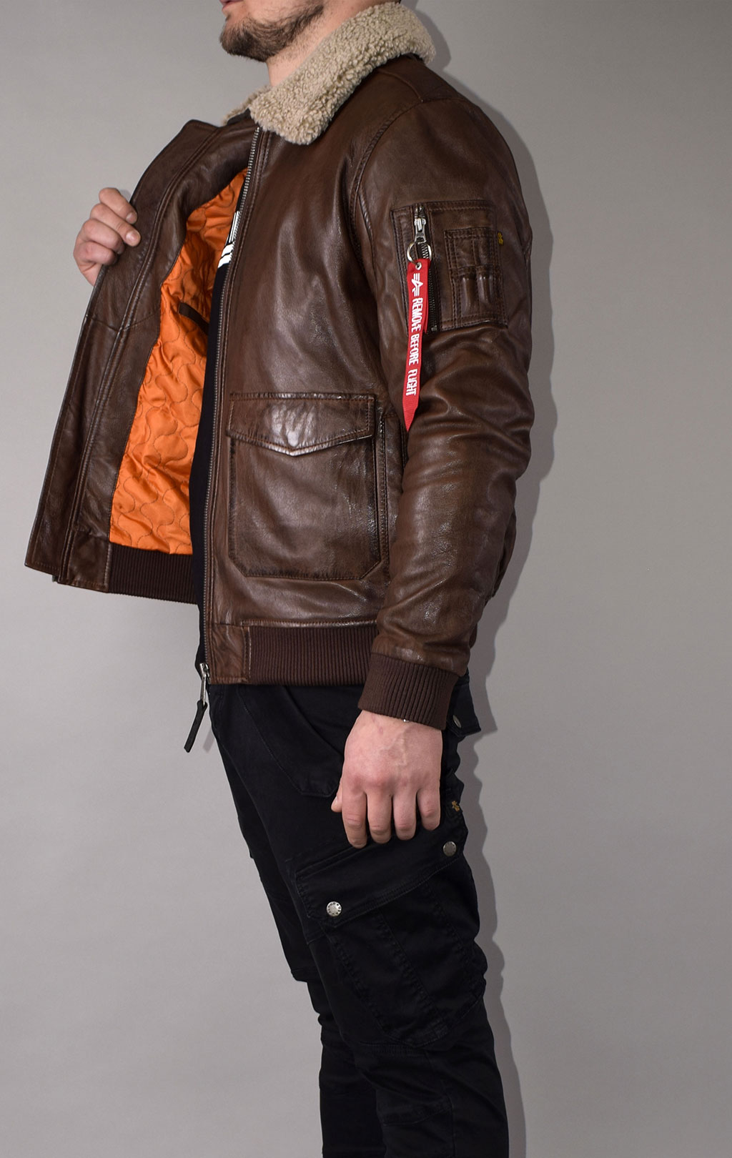 Куртка-пилот ALPHA INDUSTRIES G-1 кожа brown 