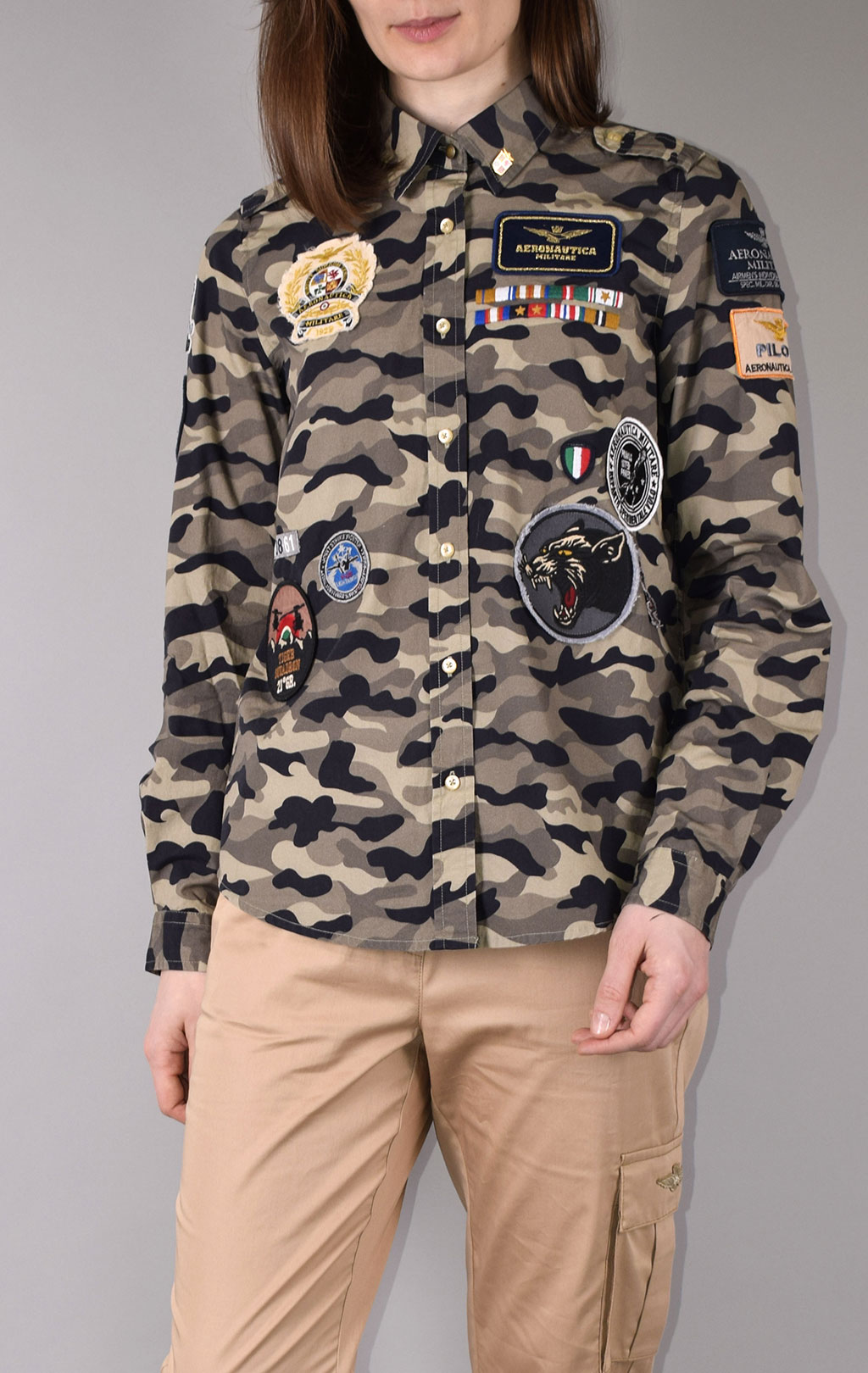 Женская рубашка AERONAUTICA MILITARE SS 20/IN camouflage verde militare (CA 1152) 