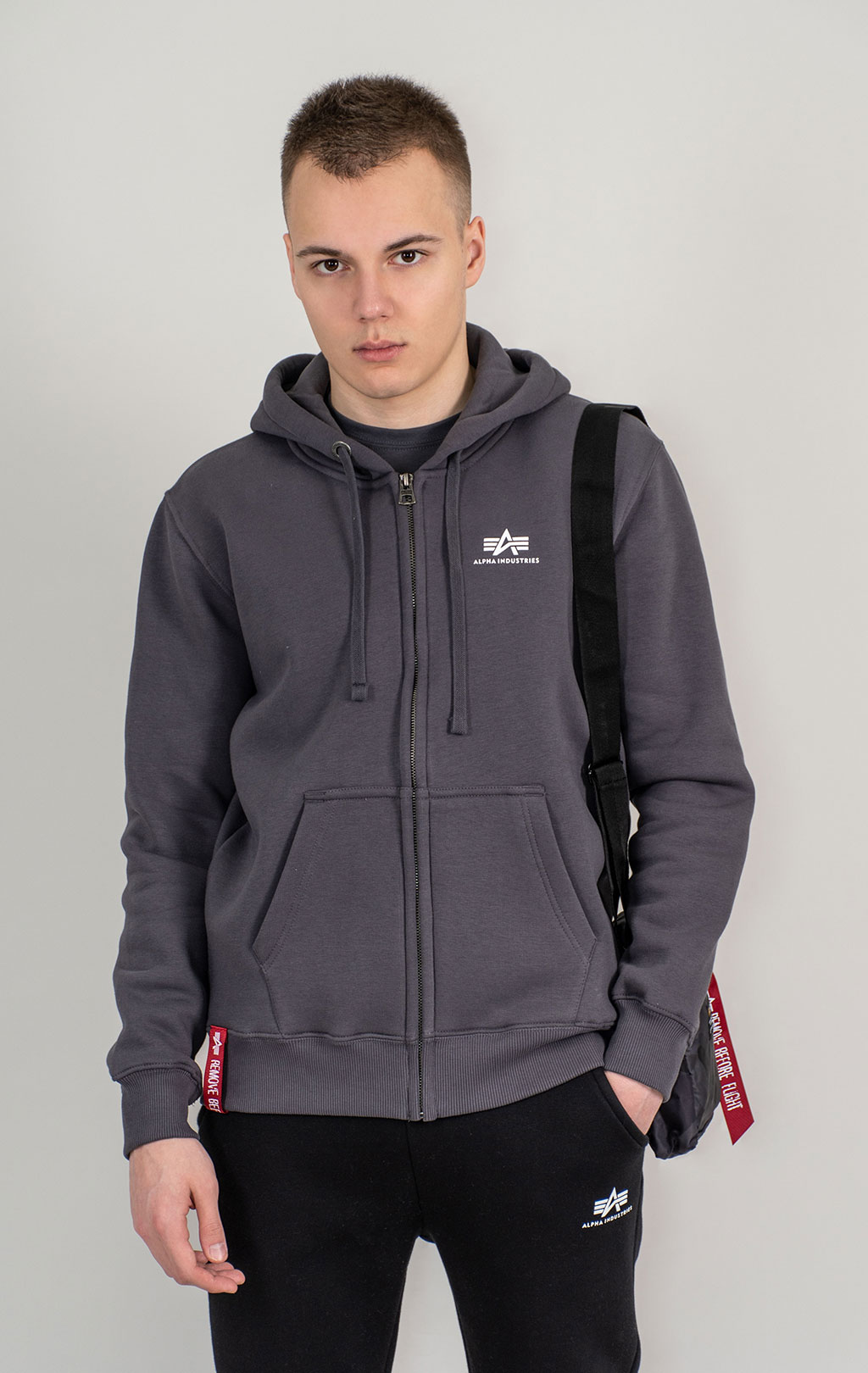 Толстовка ALPHA INDUSTRIES BASIC ZIP HOODY SMALL LOGO vintage grey 