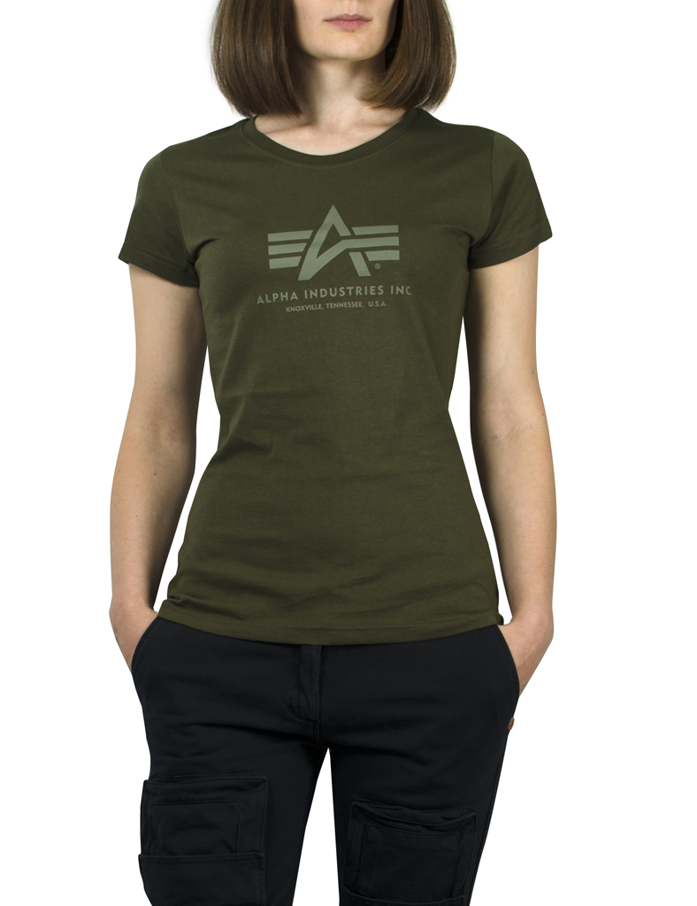 Женская футболка ALPHA INDUSTRIES LOGO T dark green 