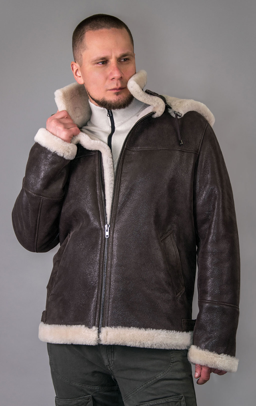 Куртка-пилот KODZIC B-3 Hooded овчина brown 