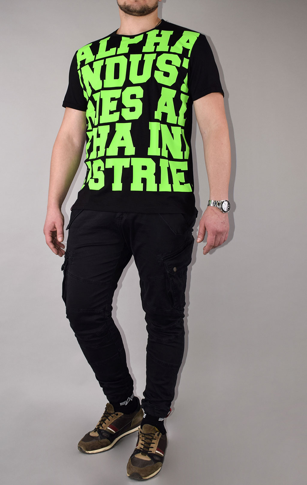 Футболка ALPHA INDUSTRIES BIG LETTERS T black/neon green 