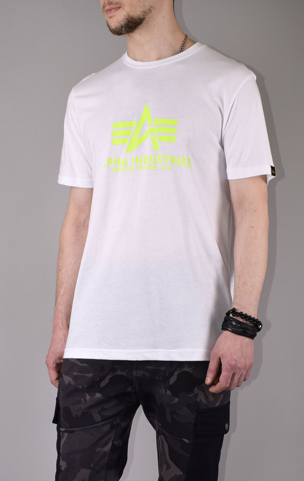 Футболка ALPHA INDUSTRIES BASIC T white/neon yellow 