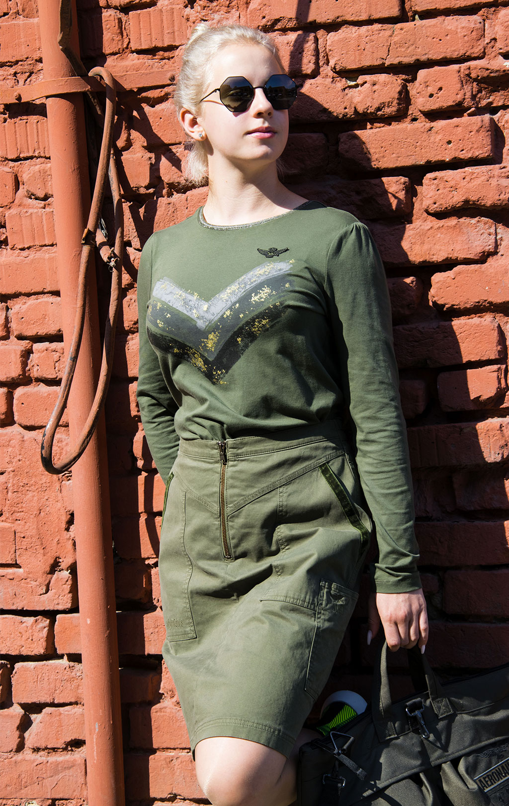 Женский лонгслив AERONAUTICA MILITARE FW 20/21/PT verde militare (TS 1799) 