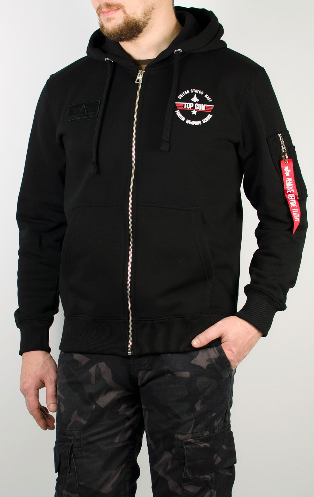 Толстовка ALPHA INDUSTRIES TOP GUN ZIP HOODY black 