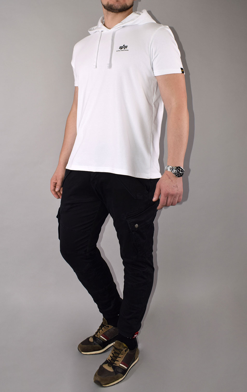 Футболка с капюшоном ALPHA INDUSTRIES BASIC T SMALL LOGO white 