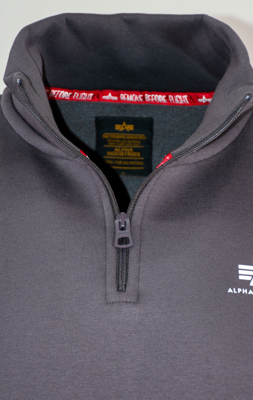 Толстовка ALPHA INDUSTRIES HALF ZIP SWEATER SMALL LOGO vintage grey 
